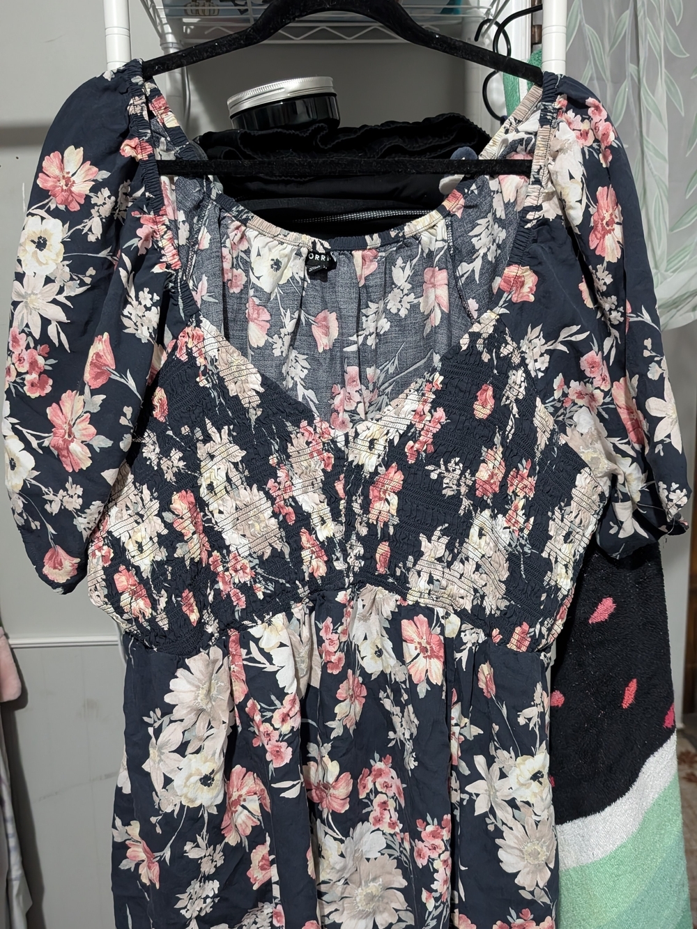 torrid Navy Floral Smocked Puff Sleeve Blouse